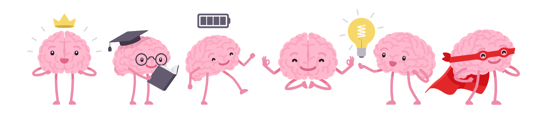 Cartoon illustrations of healthy happy brains