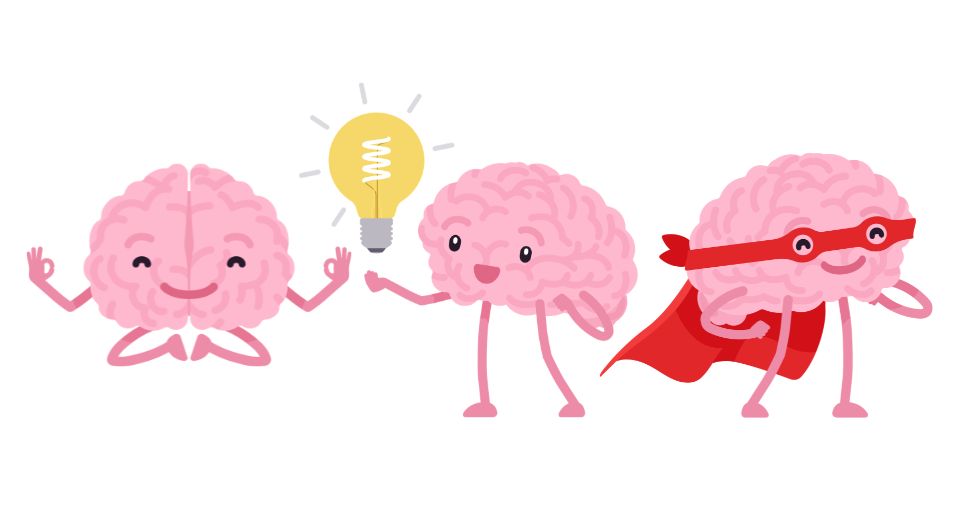 Cartoon illustrations of healthy happy brains