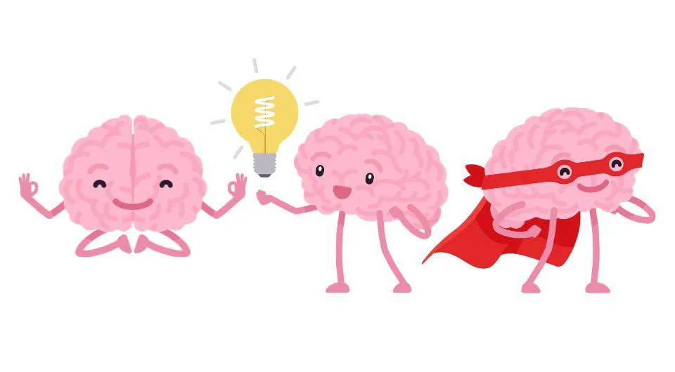 Cartoon illustrations of healthy happy brains