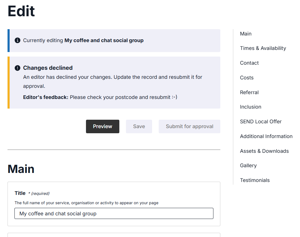 Changes declined message