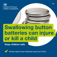 Swallowing button batteries can injure of kill a child. Keep children safe. Always keep button batteries away from them.