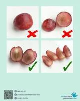 Early years choking hazards food safety advice Image shows a comparision between the size of a grape and a chocolate mini egg