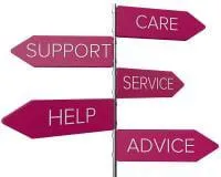 Road sign with directions to 'help', 'advice' etc