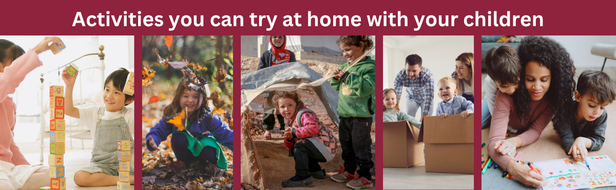 Various images of children playing at home 