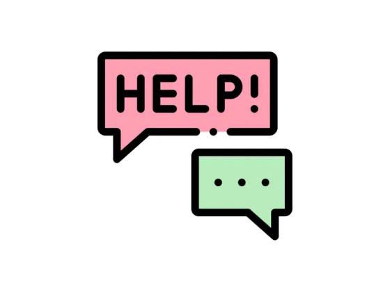 Speech bubbles saying help
