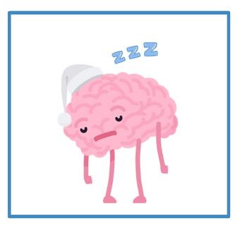 A cartoon brain asleep with a night cap on