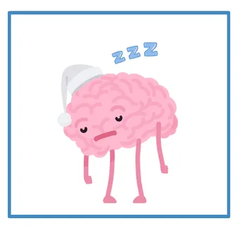 A cartoon brain asleep with a night cap on