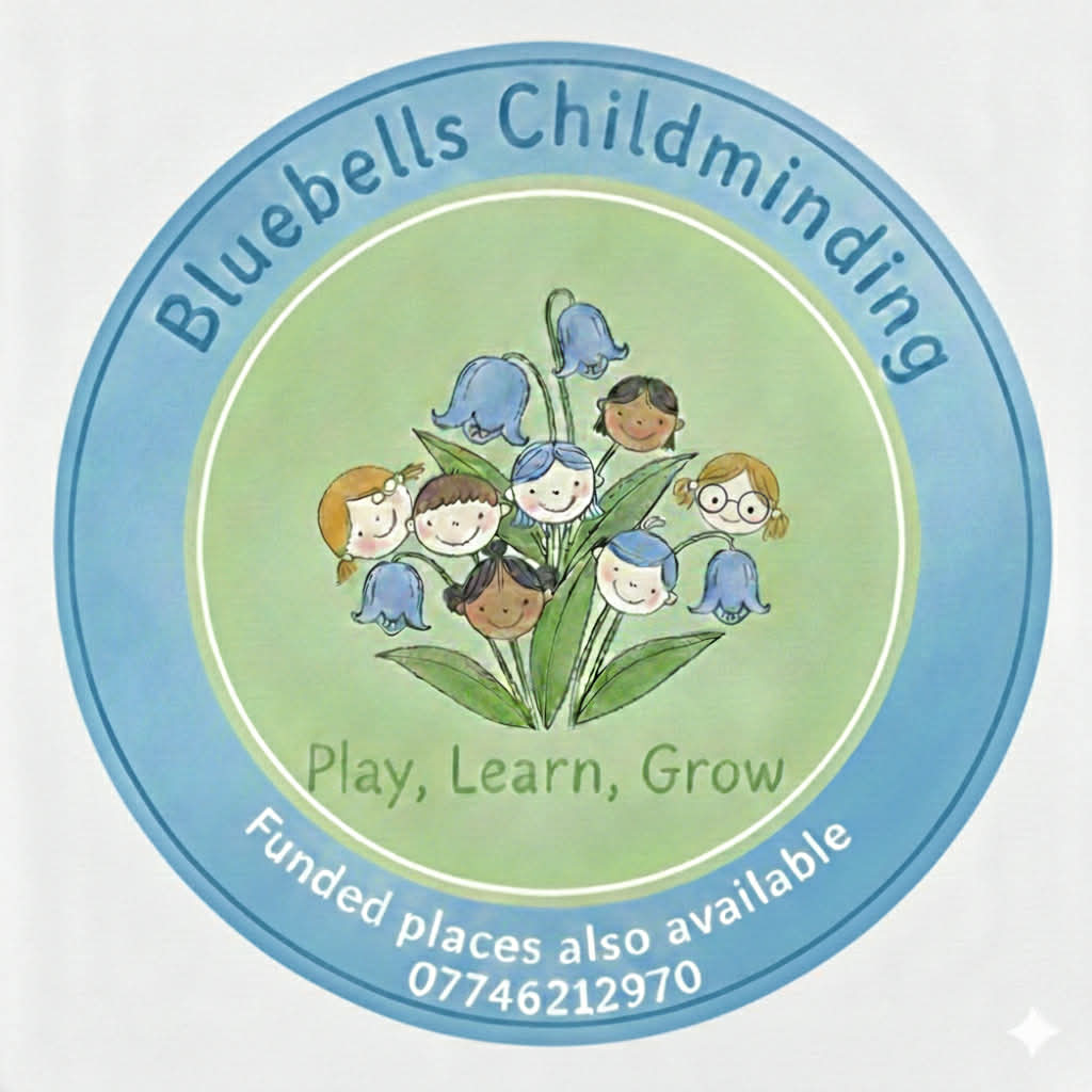 Bluebells Childminding logo.  Play, learn, grow. 