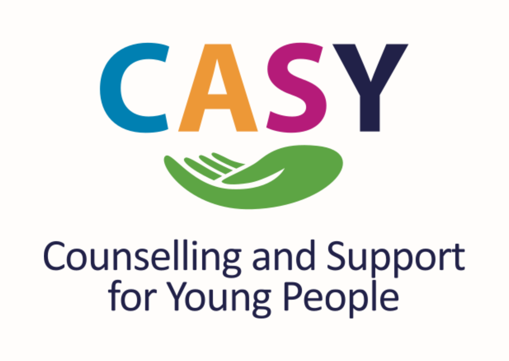 CASY in colourful letters with a hand underneath. Counselling and Support for Young People