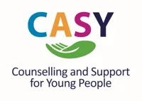 CASY in colourful letters with a hand underneath. Counselling and Support for Young People