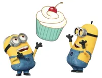 Two cartoon minions catching a cake