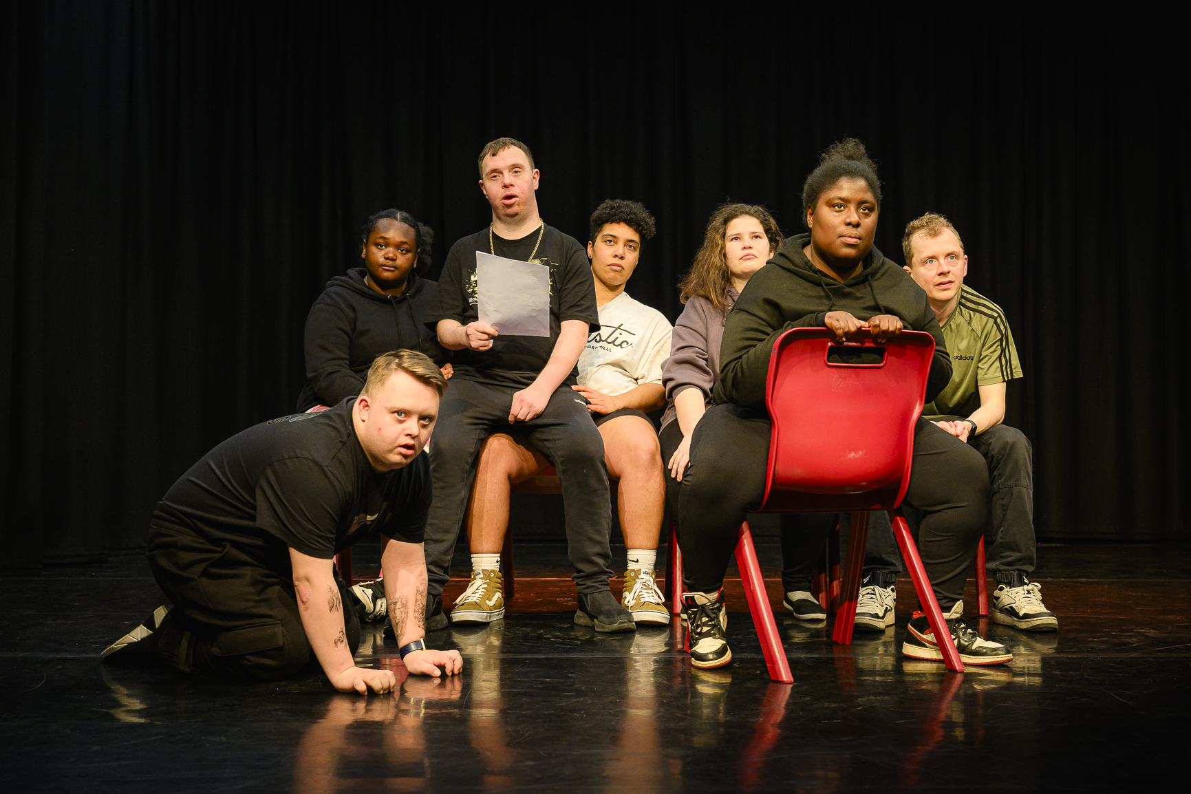 Posed shot of performers from a Unanima show
