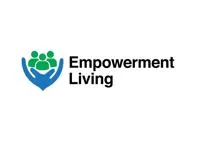 logo with two blue hands forming a shape that cradles three green human figures. To the right of the logo, there is text that reads "Empowerment Living".