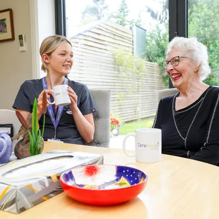 Carer chatting with elderly lady