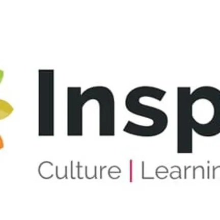 Inspire Logo, Cake or flower made up from a colour wheel of stylised leaves.
