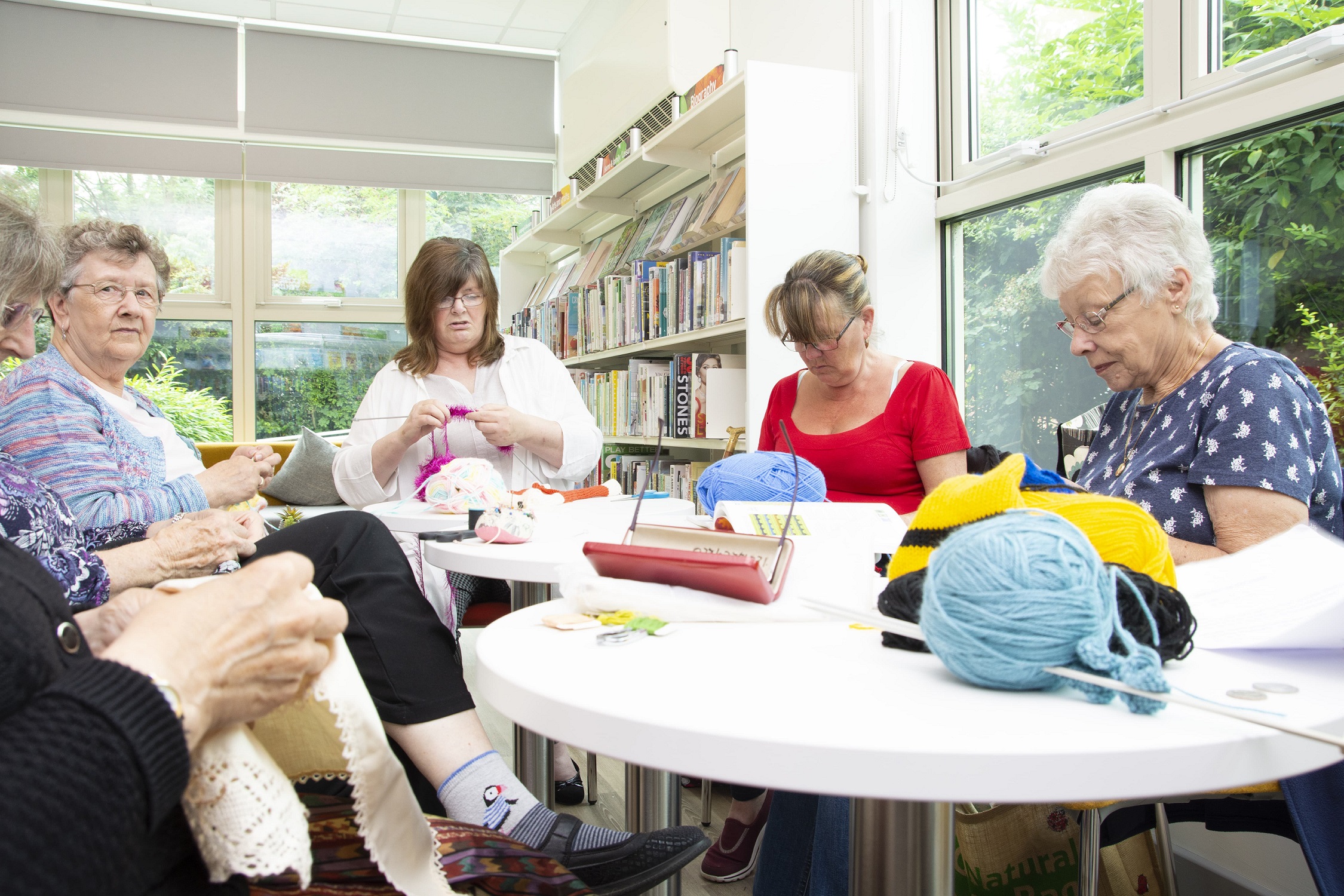 Photograph of a library knitting group