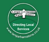 LangerBarnstone Parich council Logo. A white multi directional signpost on a dark green background