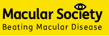 Logo: Yellow background with text Macular Society, Beating Macular Disease
