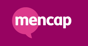 Logo - Pink speech bubble on pink background with text mencap
