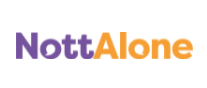 NottAlone Logo the word Nott in purple and Alone in orange on a white background.