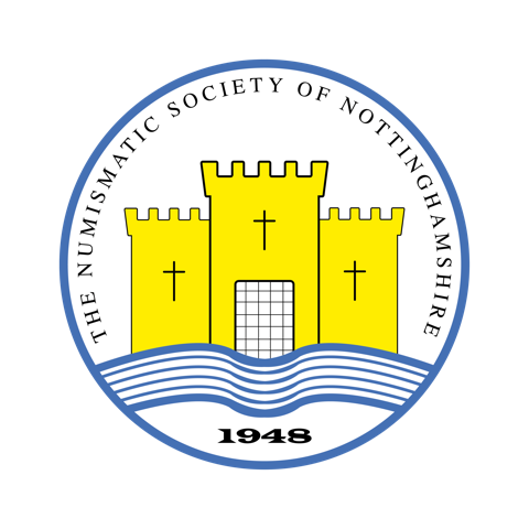 Numismatic Society of Notts Logo circle containing a yellow castle over water.