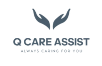 Logo two hands with text q care assist always caring for you