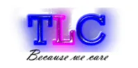 Logo- TLC in blue and pink neon with text Because we care below