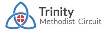Blue triquetra with a white cross in a Red circle at its centre. Trinity Methodist Circuit in black font to the right of the symbol.