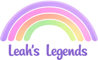 Pastel rainbow with Leahs Legends written in purple