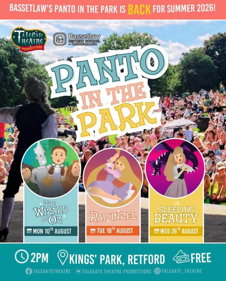 FREE panto in the park 2pm, Kings park, Retford 10, 18, 26 August