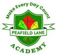Logo: a green shield with red, green and yellow kites, text reads “Peafield Lane Academy. Make Every Day Count”