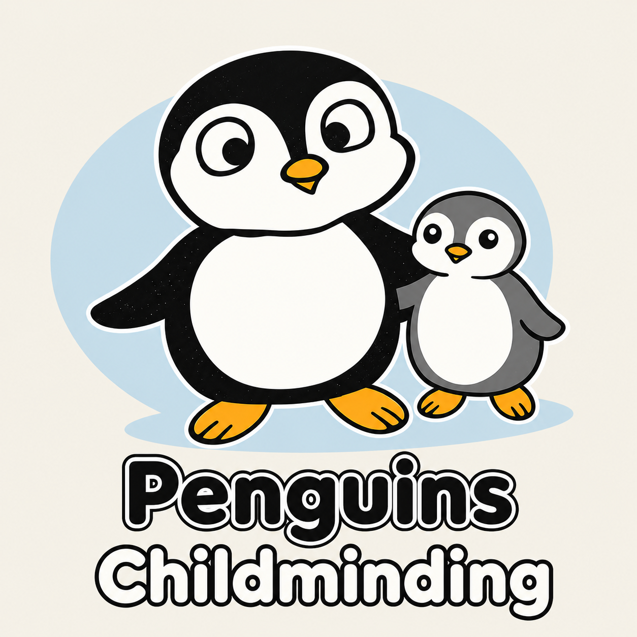 Mum penguin and child penguin hugging