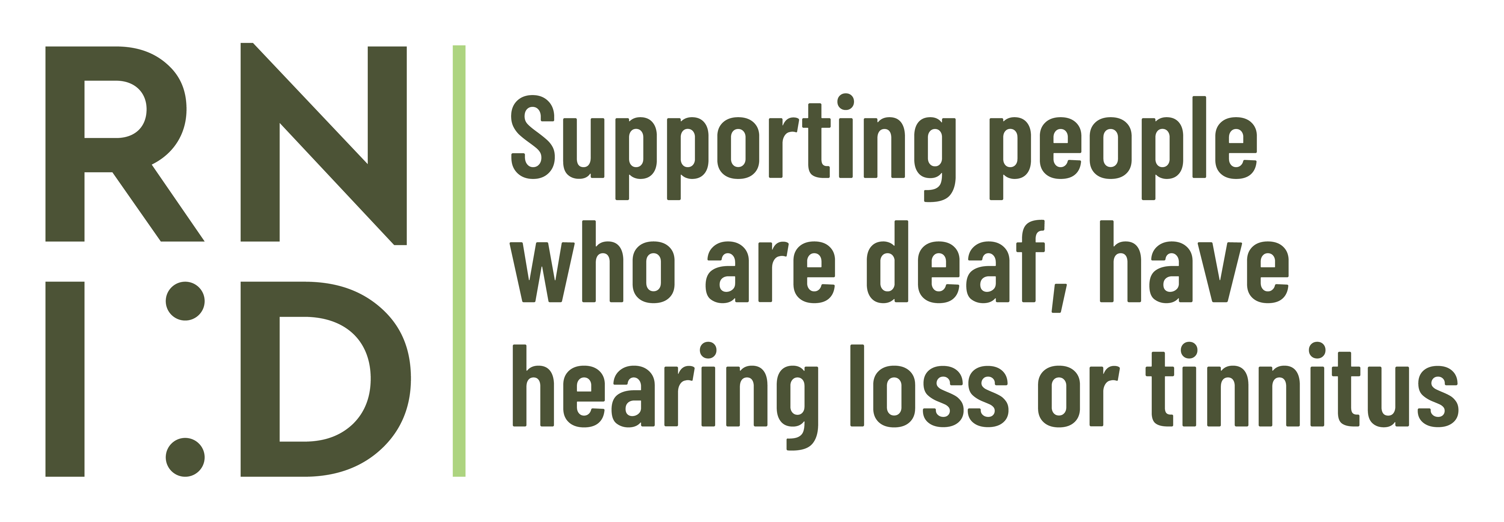 Image of RNID logo - RNID supporting people who are deaf, have hearing loss or tinnitus