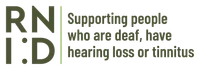 Image of RNID logo - RNID supporting people who are deaf, have hearing loss or tinnitus