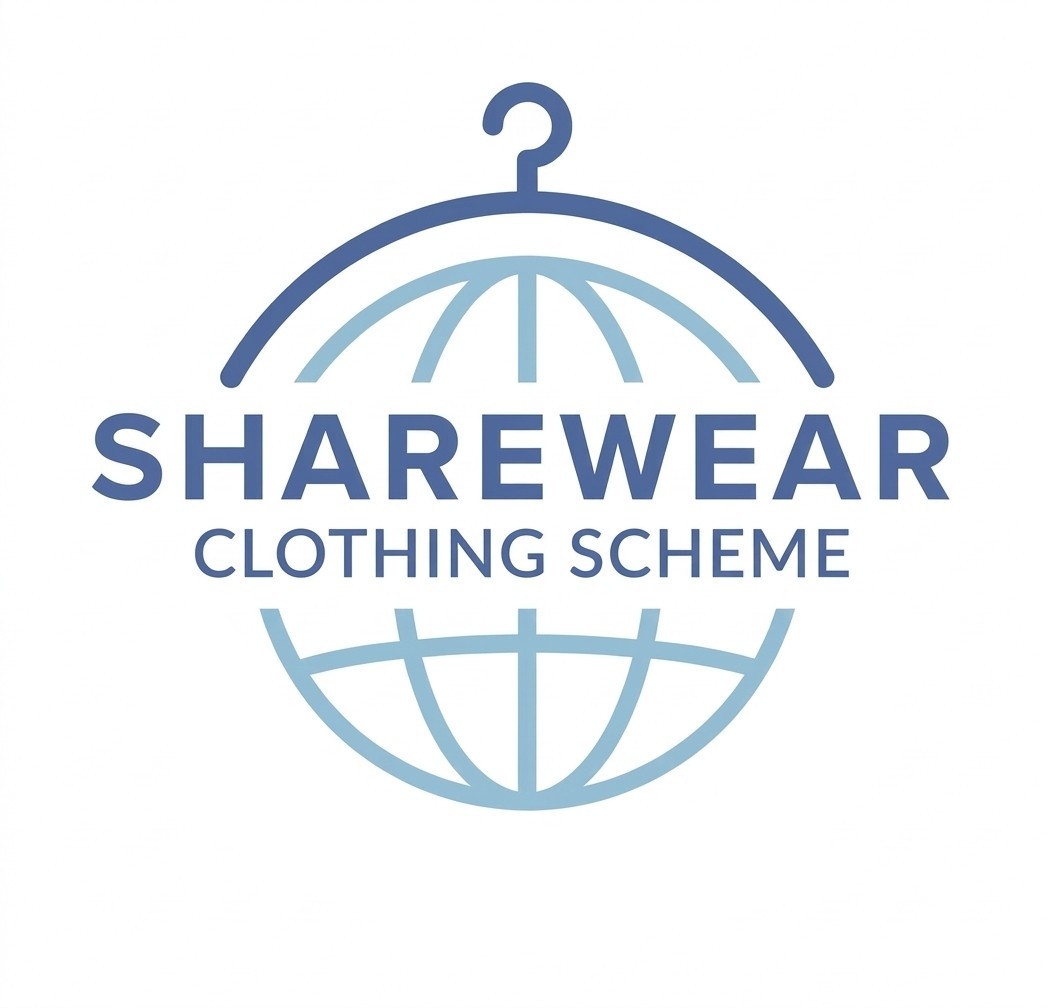 Sharewear Clothing Scheme Logo which is a spherical representation of a globe with a coat hanger at its apex